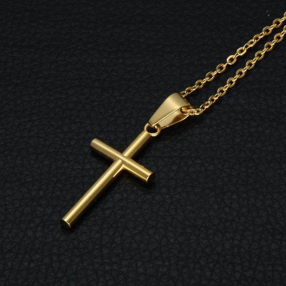 Stainless Steel Gold Plated Cross Necklace with gift bag - Picture 4 of 5